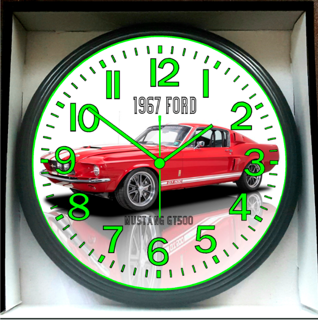 1967 Ford Mustang GT500 Glow In The Dark Wall Clock New!