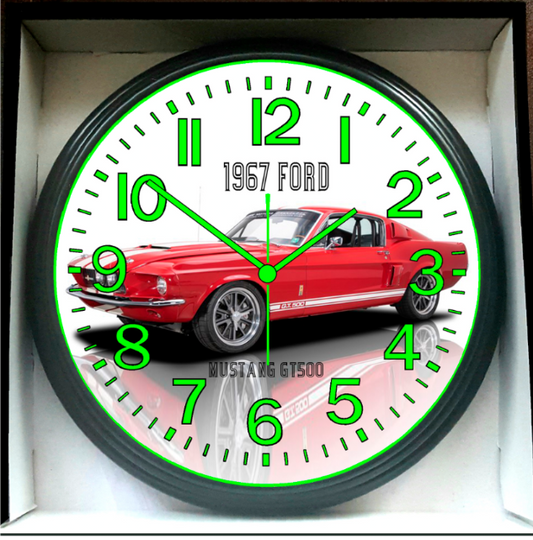 1967 Ford Mustang GT500 Glow In The Dark Wall Clock New!