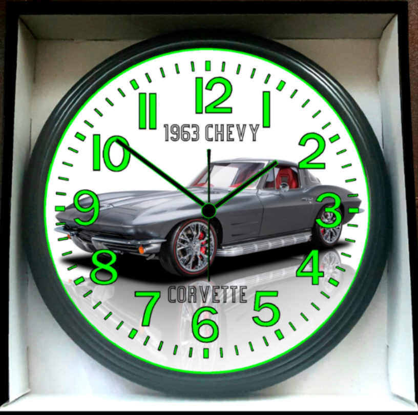 1963 Chevy Chevrolet Corvette Glow In The Dark Wall Clock New! In The Dark Wall
