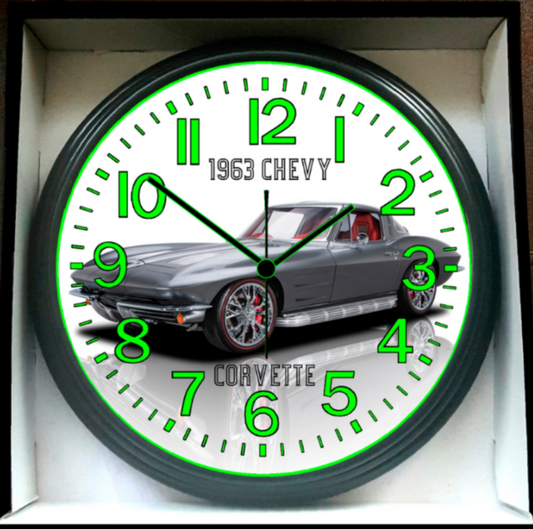 1963 Chevy Chevrolet Corvette Glow In The Dark Wall Clock New! In The Dark Wall