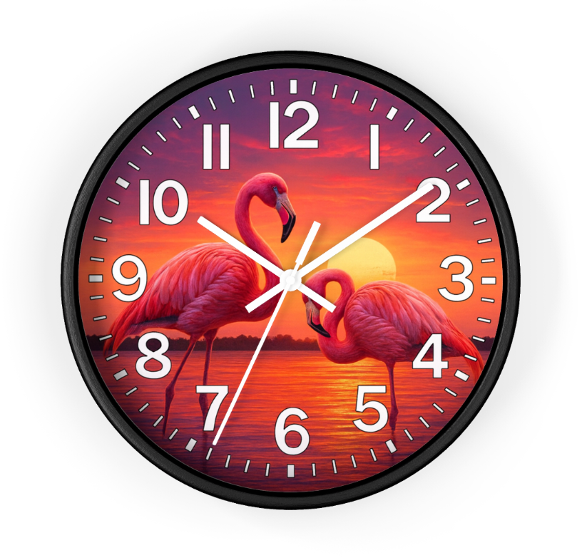 Flamingo Sunset Paradise Glow in the Dark Wall Clock New!