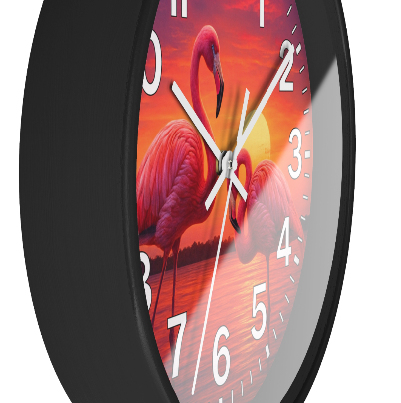 Flamingo Sunset Paradise Glow in the Dark Wall Clock New!