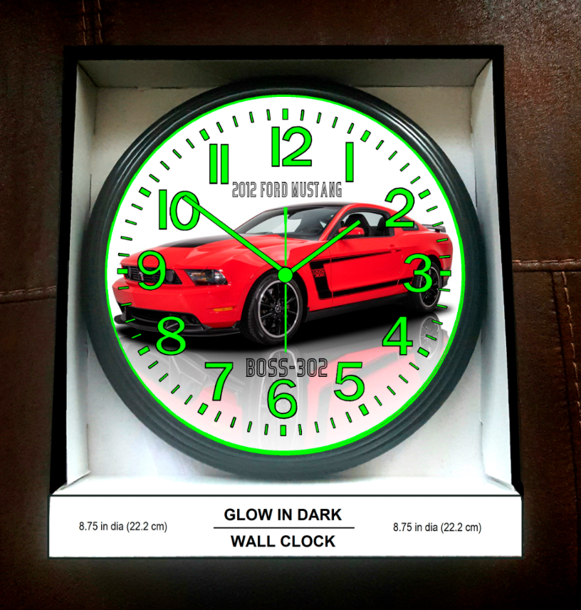 302 Boss Ford Mustang Glow In The Dark Wall Clock New!
