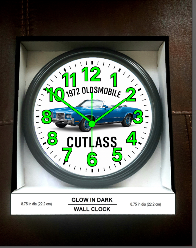 1972 Oldsmobile Cutlass Glow In The Dark Wall Clock New!